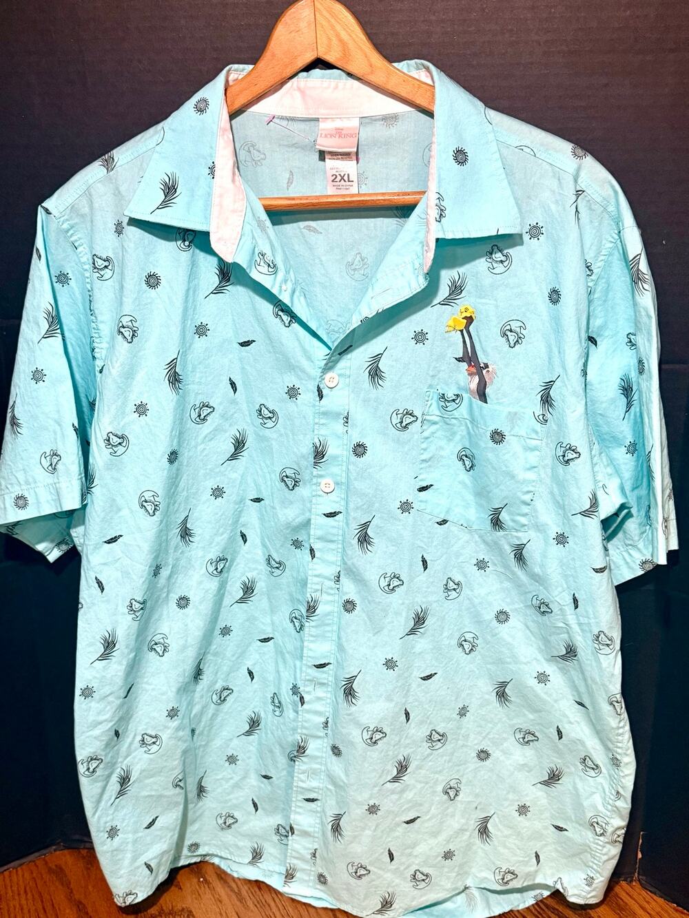 Disney The Lion King Woven Button Front Shirt 2XL Simba Rafiki Short Sleeve
